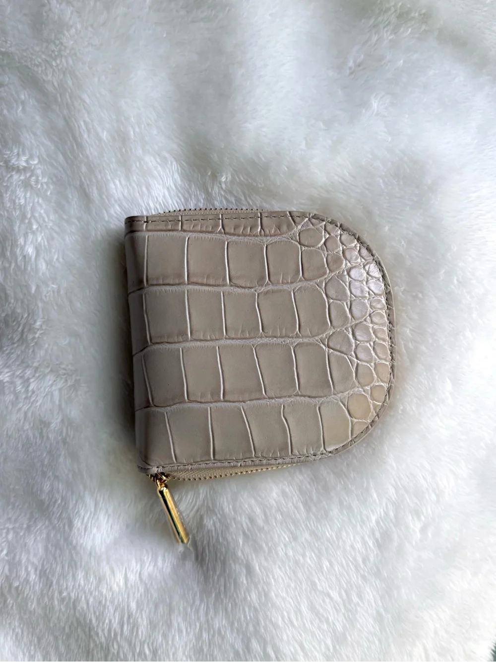 Cuyana Duo Zip Wallet- (Croco) in Stone